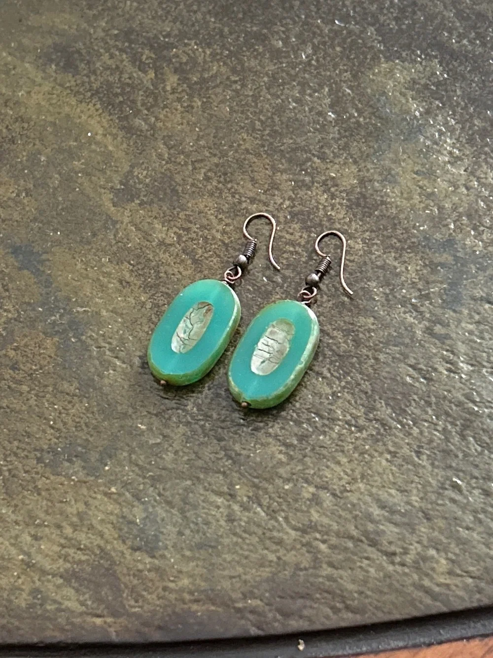 Vintage Czech Glass Oval Beads with a Picasso finish.